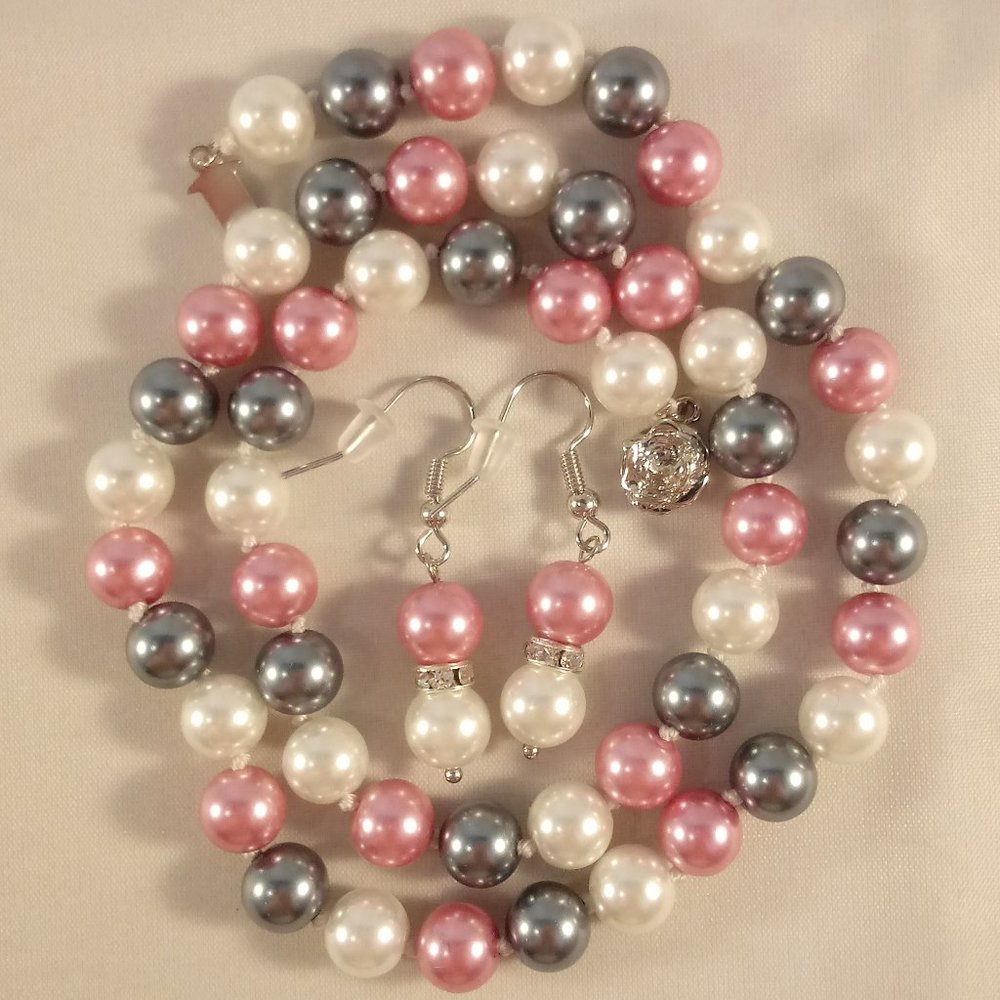 8mm Tri Color South Sea Shell Pearl Necklace + Earrings Set AAA+ Gorgeous Gift